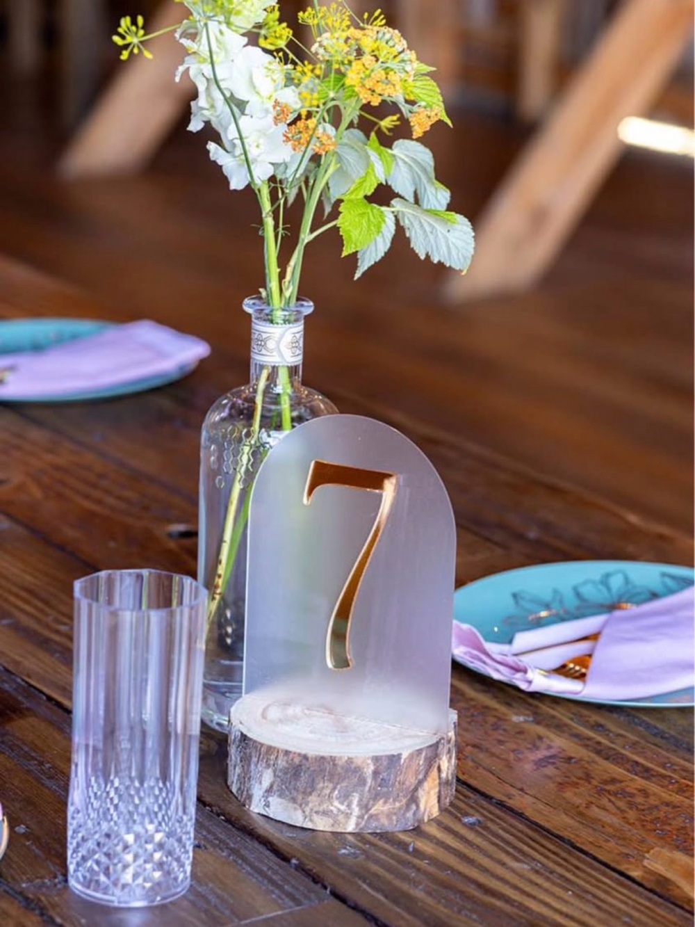 Arched Frosted Acrylic Table Number with Gold Accent
